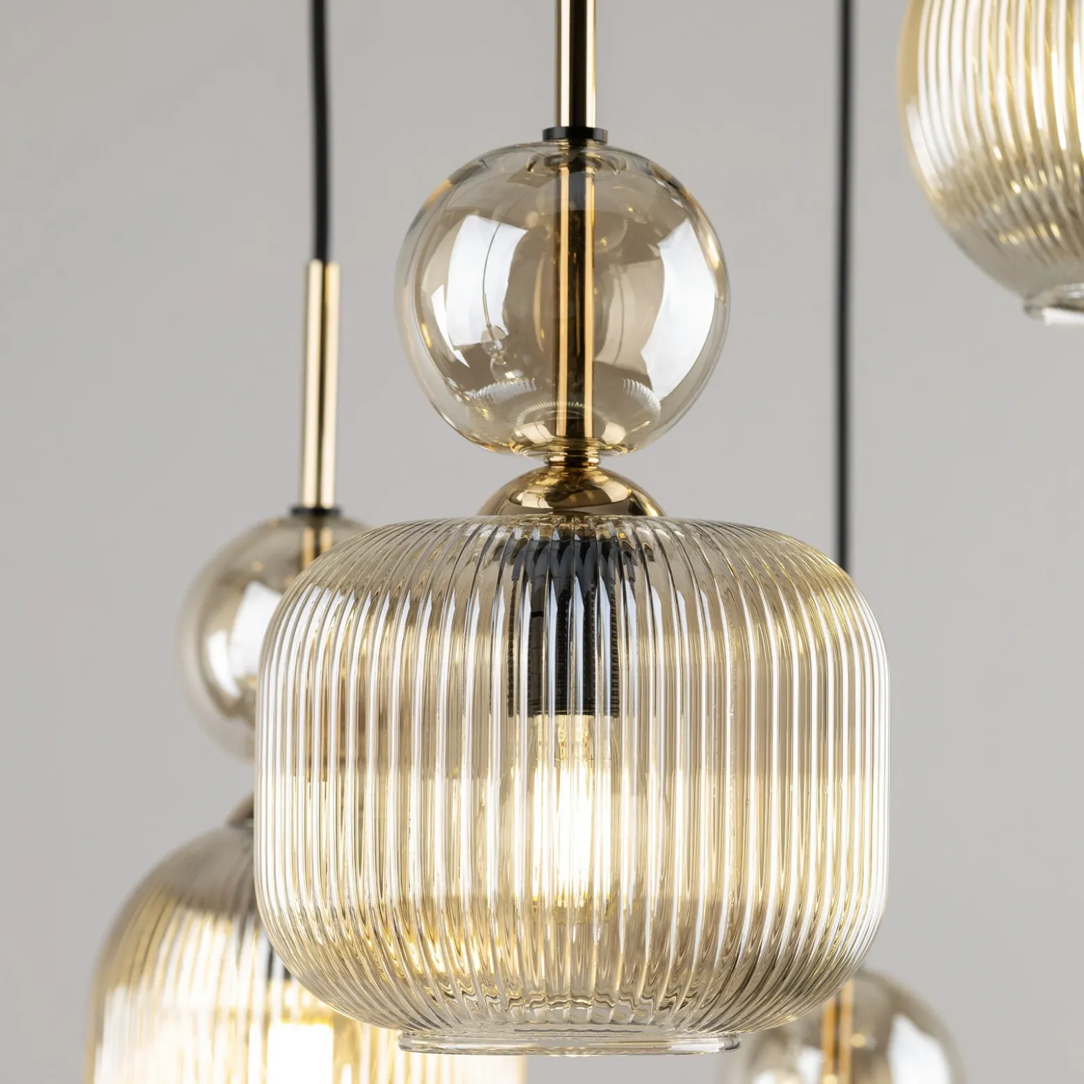 Lámpara colgante Sophia, 6 luces, 65 cm, coñac/negro, E14