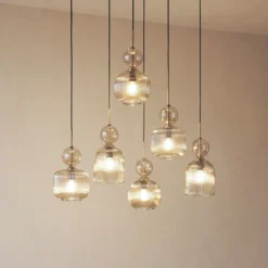Lámpara colgante Sophia, 6 luces, 65 cm, coñac/negro, E14