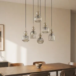 Lámpara colgante Sophia, 6 luces, 65 cm, coñac/negro, E14