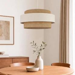 Lámpara colgante Space, beige/crema, 1 luz, tejido, E27