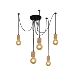 Lámpara colgante Spinny, araña, Ø 28 cm, 5 luces, madera de caucho, E27