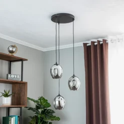 Lámpara colgante Starla, cristal grafito, 3 luces redonda