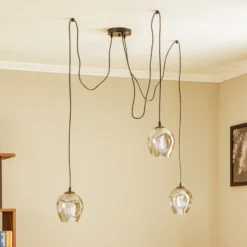 Lámpara colgante Starla, cristal grafito, 3 luces descentradas