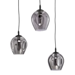 Lámpara colgante Starla, cristal grafito, 3 luces descentradas