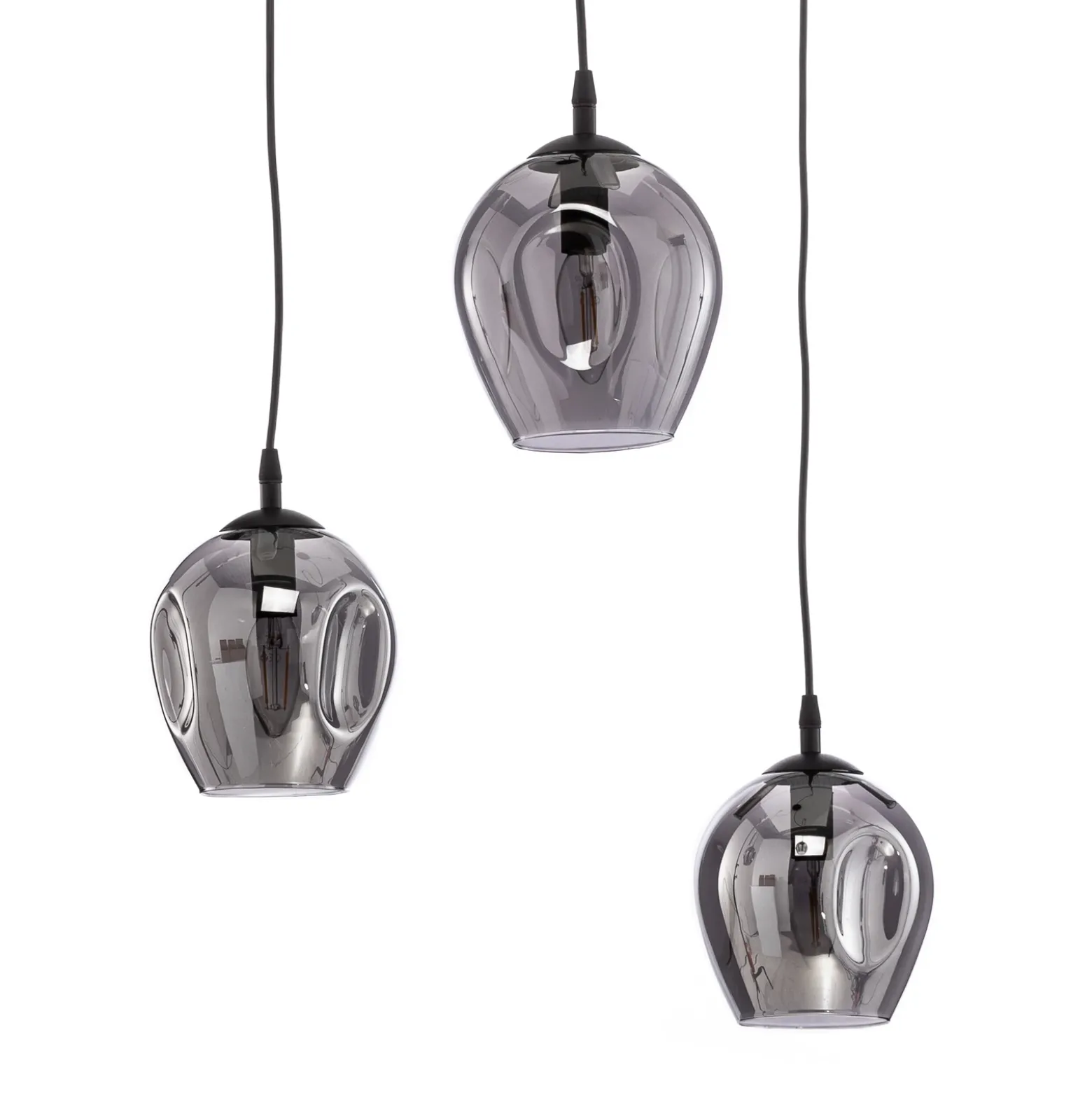 Lámpara colgante Starla, cristal grafito, 3 luces descentradas