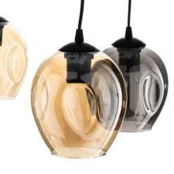 Lámpara colgante Starla, cristal grafito/ámbar/transparente, 5 luces,