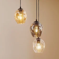 Lámpara colgante Starla, cristal grafito/ámbar/transparente, 3 luces, redonda