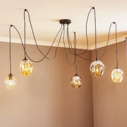 Lámpara colgante Starla, cristal grafito/ámbar/transparente, 5 luces,