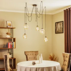 Lámpara colgante Starla, descentrada, 5 luces, ámbar
