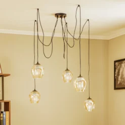 Lámpara colgante Starla, descentrada, 5 luces, ámbar