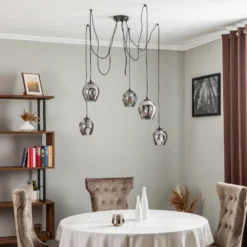 Lámpara colgante Starla descentrada 5 luces, cristal grafito