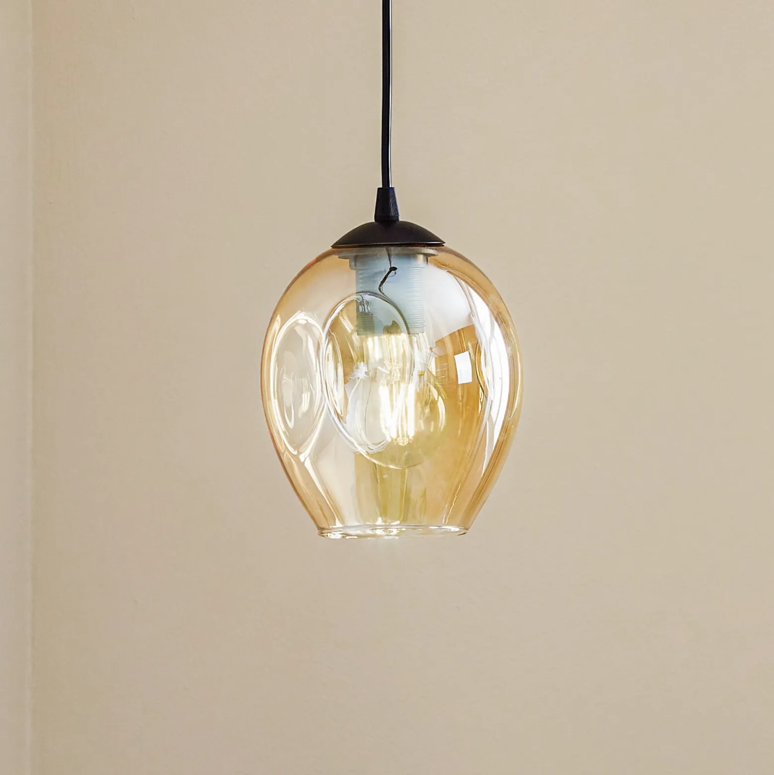 Lámpara colgante Starla 1 luz, pantalla de cristal ámbar