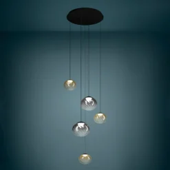 Lámpara colgante Stars of Light Pantoja, negro/ámbar, 68 cm, 5 luces