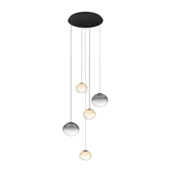 Lámpara colgante Stars of Light Pantoja, negro/ámbar, 68 cm, 5 luces