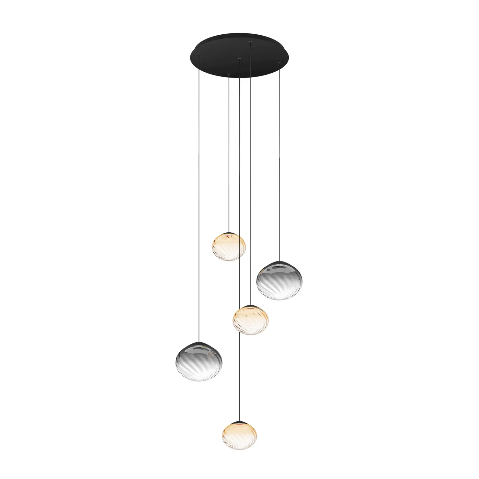 Lámpara colgante Stars of Light Pantoja, negro/ámbar, 68 cm, 5 luces