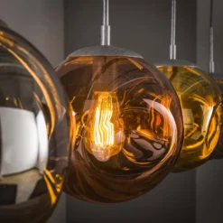 Lámpara colgante Stellar, 4 luces, alargada, plata envejecida, cristal