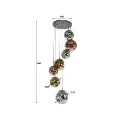 Lámpara colgante Stellar redonda de 7 luces, color plata vieja, cristal