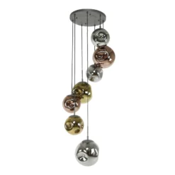 Lámpara colgante Stellar redonda de 7 luces, color plata vieja, cristal