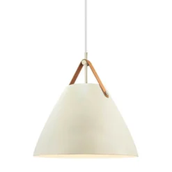 Lámpara colgante Strap, color arena, Ø 36 cm, metal/cuero