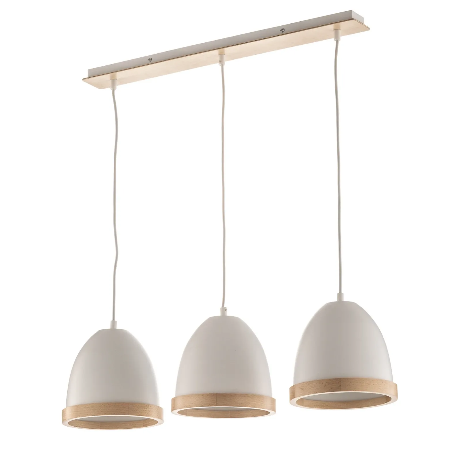 Lámpara colgante Studio con decoración de madera, 3 luces, blanca