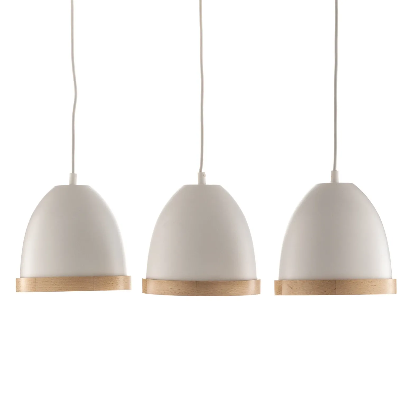 Lámpara colgante Studio con decoración de madera, 3 luces, blanca