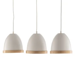 Lámpara colgante Studio con decoración de madera, 3 luces, blanca