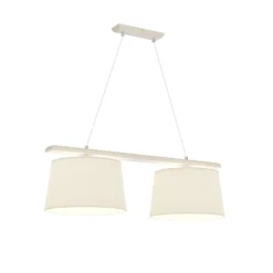 Lámpara colgante Suecia, blanco antiguo/blanco, textil, madera, 2 luces