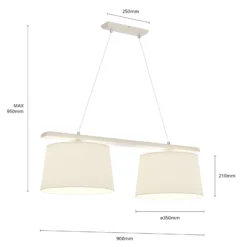 Lámpara colgante Suecia, blanco antiguo/blanco, textil, madera, 2 luces