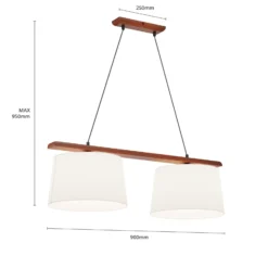 Lámpara colgante Suecia, blanco antiguo, textil, nogal, 2 luces