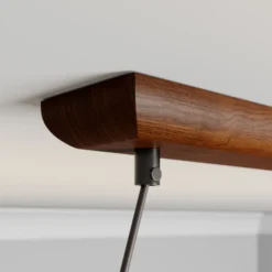 Lámpara colgante Suecia, blanco antiguo, textil, nogal, 2 luces