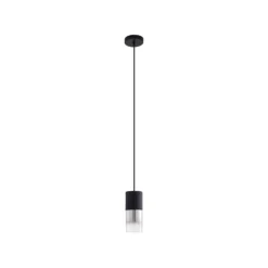 Lámpara colgante Svante de Lindby, 1 luz, negra, cristal, Ø 10 cm