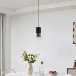 Lámpara colgante Svante de Lindby, 1 luz, negra, cristal, Ø 10 cm