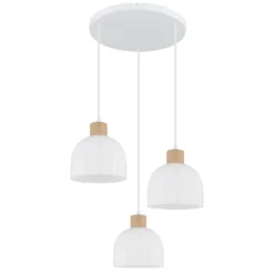 Lámpara colgante Swanson, Ø 51 cm, blanco/marrón, cristal/madera, 3 luces.