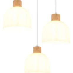 Lámpara colgante Swanson, Ø 51 cm, blanco/marrón, cristal/madera, 3 luces.