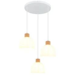 Lámpara colgante Swanson, Ø 51 cm, blanco/marrón, cristal/madera, 3 luces.