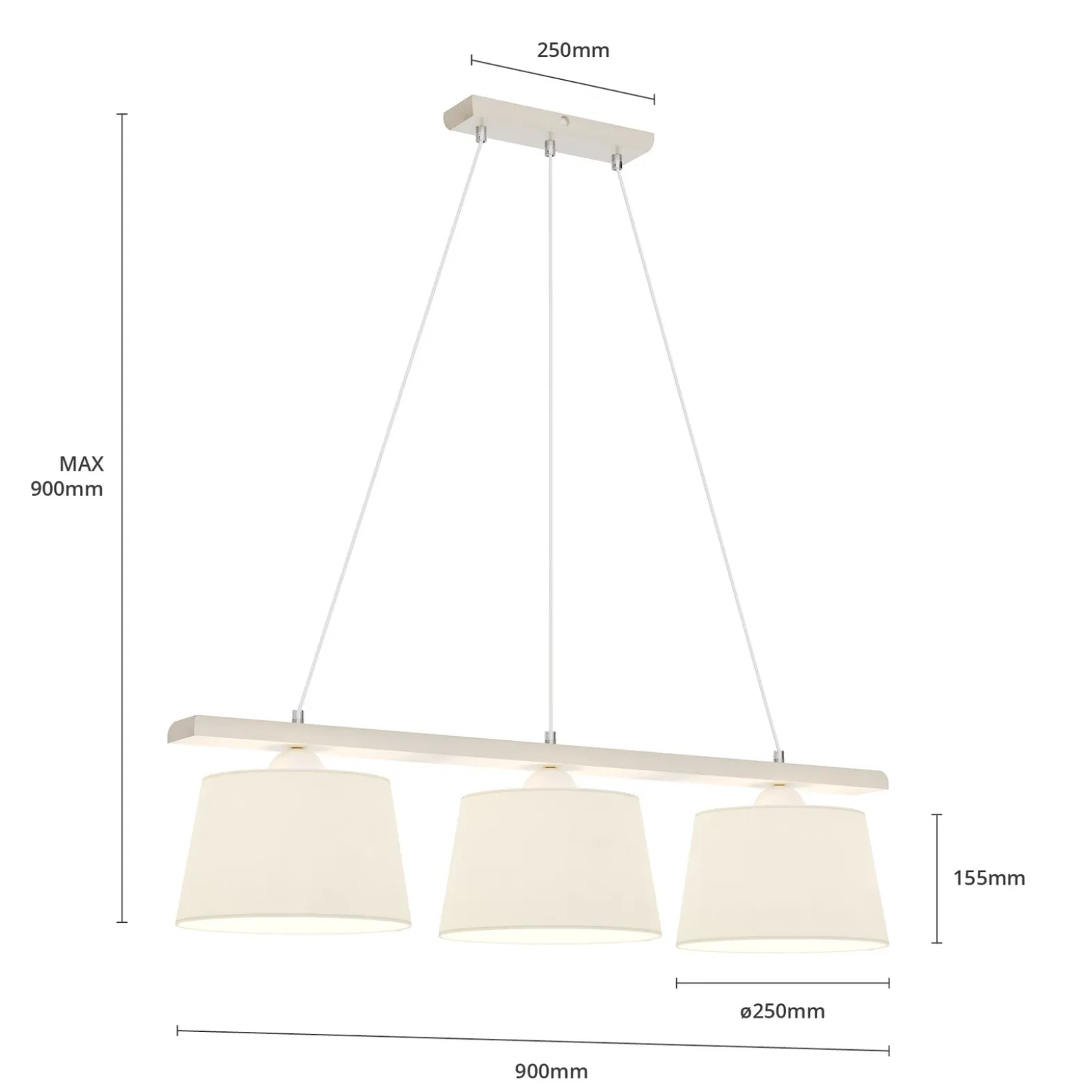 Lámpara colgante Sweden, blanco antiguo/blanco, textil, madera, 3 luces