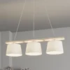 Lámpara colgante Sweden, blanco antiguo/blanco, textil, madera, 3 luces