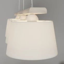 Lámpara colgante Sweden, blanco antiguo/blanco, textil, madera, 3 luces