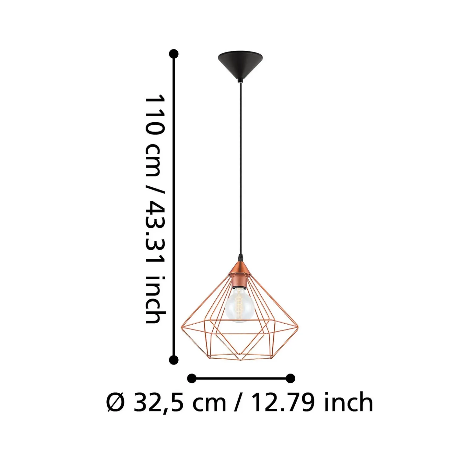 Lámpara colgante Tarbes, 1 luz, 32,5cm, cobre