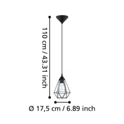 Lámpara colgante Tarbes, una luz, 17,5 cm, negro