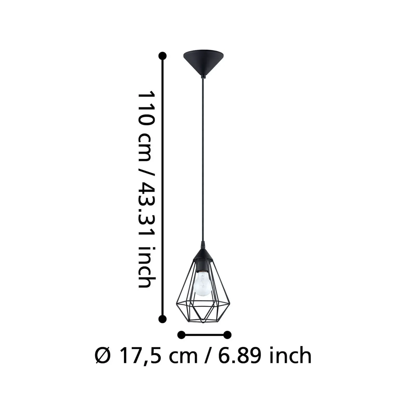 Lámpara colgante Tarbes, una luz, 17,5 cm, negro
