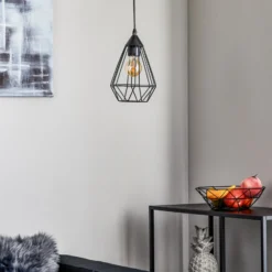 Lámpara colgante Tarbes, una luz, 17,5 cm, negro