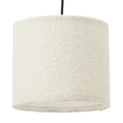Lámpara colgante Teddy, longitud 98 cm, beige, 3 luces, tela/metal