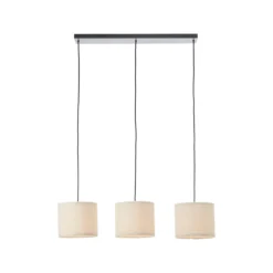 Lámpara colgante Teddy, longitud 98 cm, beige, 3 luces, tela/metal