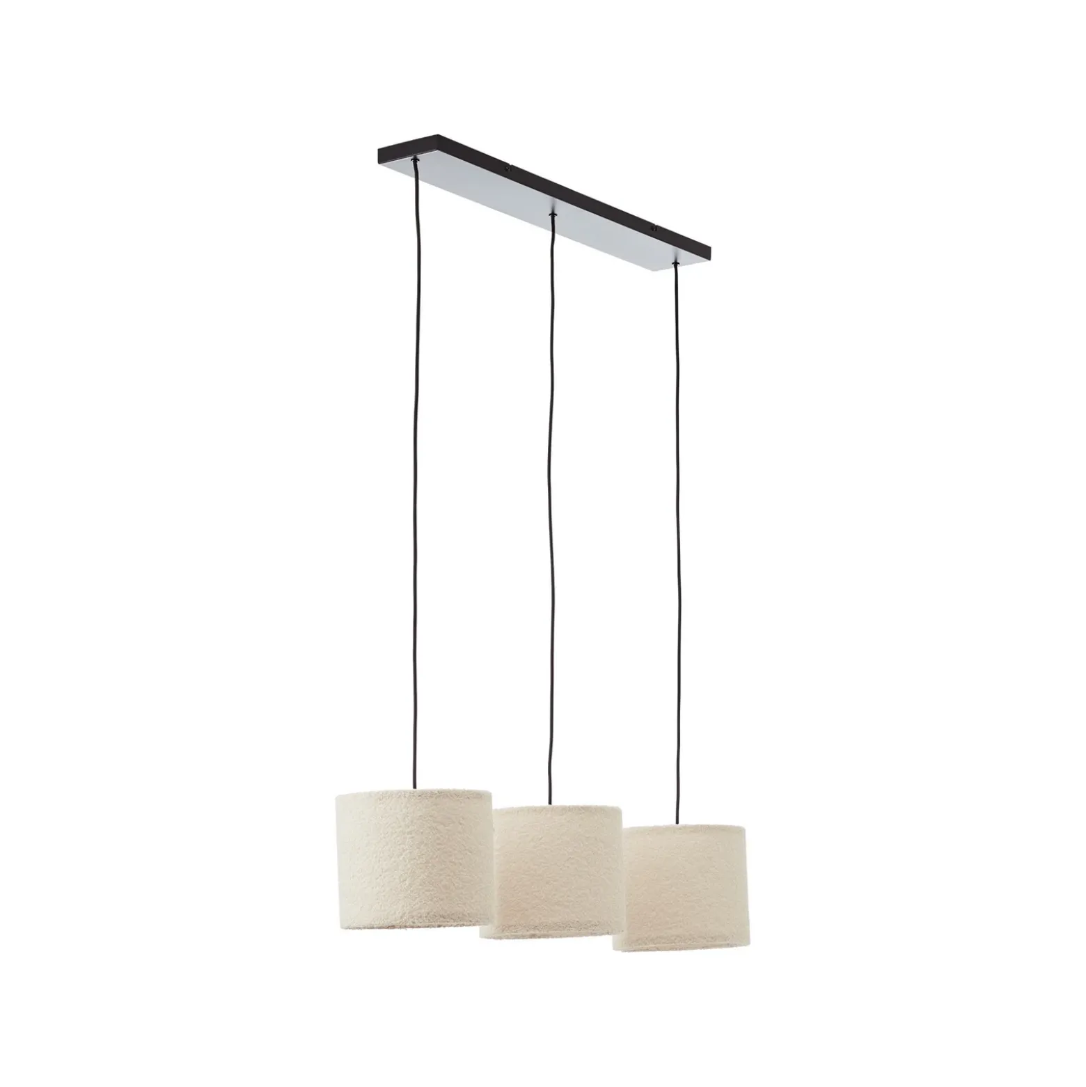 Lámpara colgante Teddy, longitud 98 cm, beige, 3 luces, tela/metal