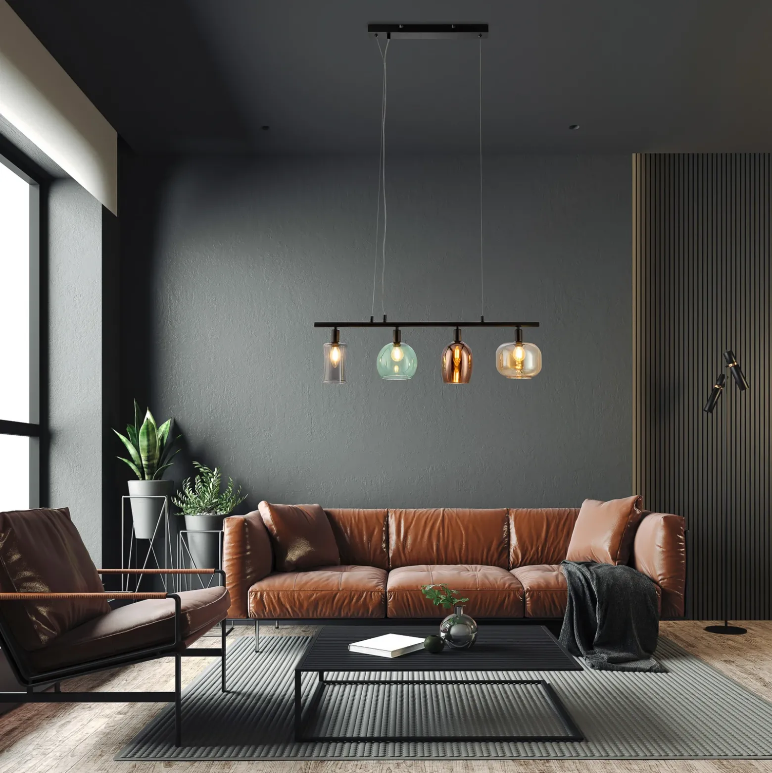 Lámpara colgante Telesto, vidrio, 4 luces