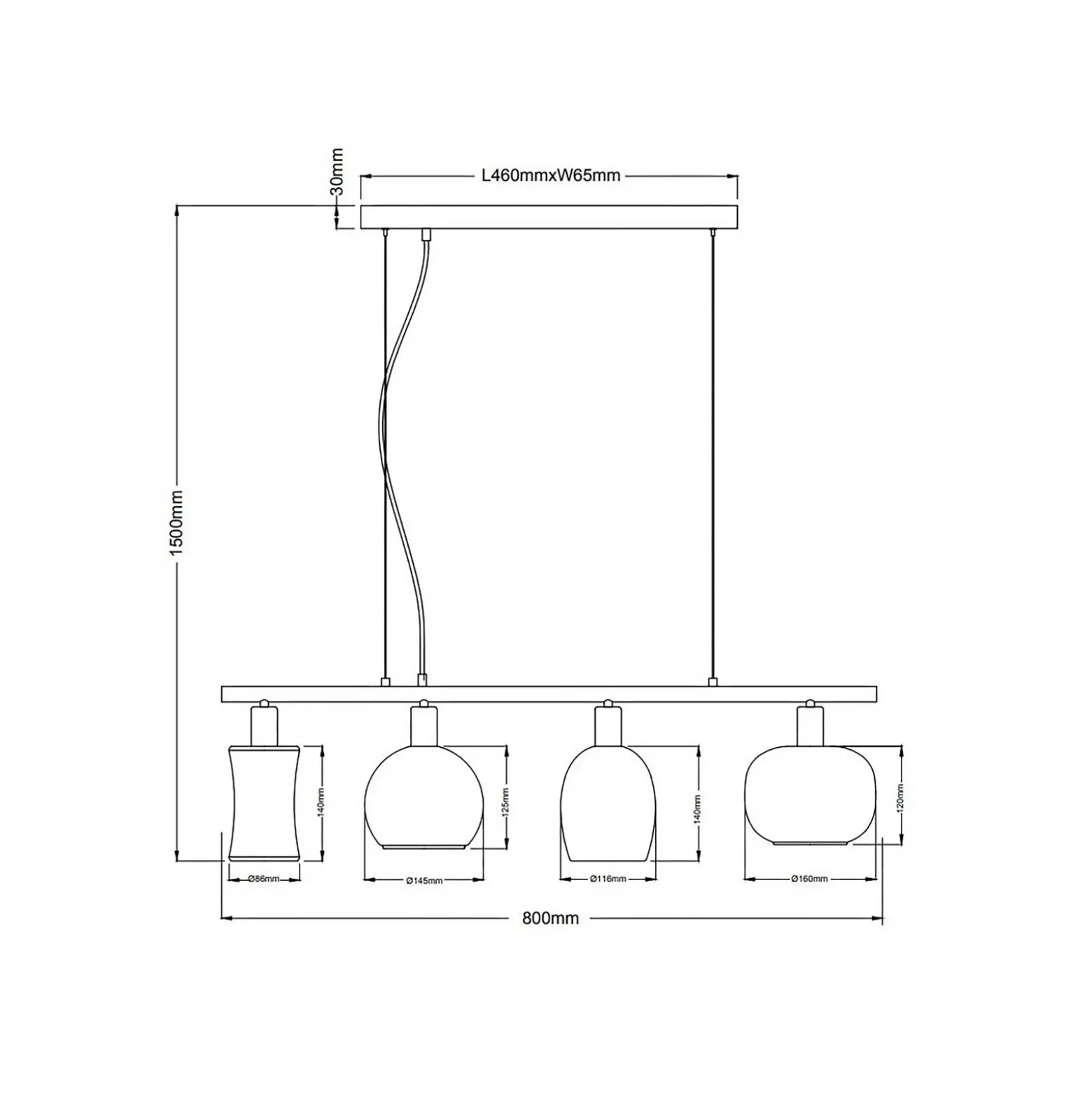 Lámpara colgante Telesto, vidrio, 4 luces