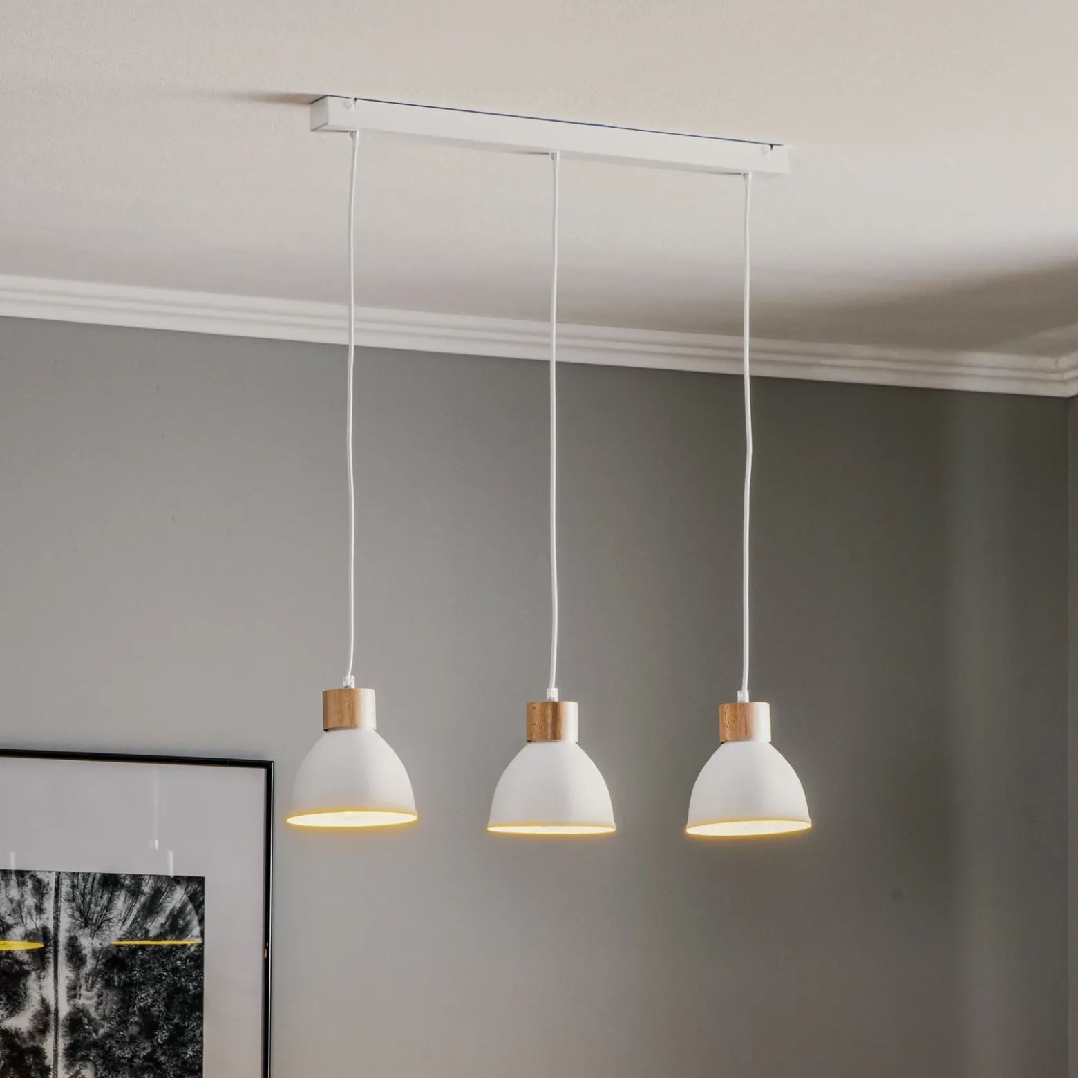 Lámpara colgante Tira, blanca, 70 cm, con 3 luces