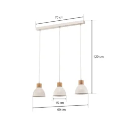 Lámpara colgante Tira, blanca, 70 cm, con 3 luces