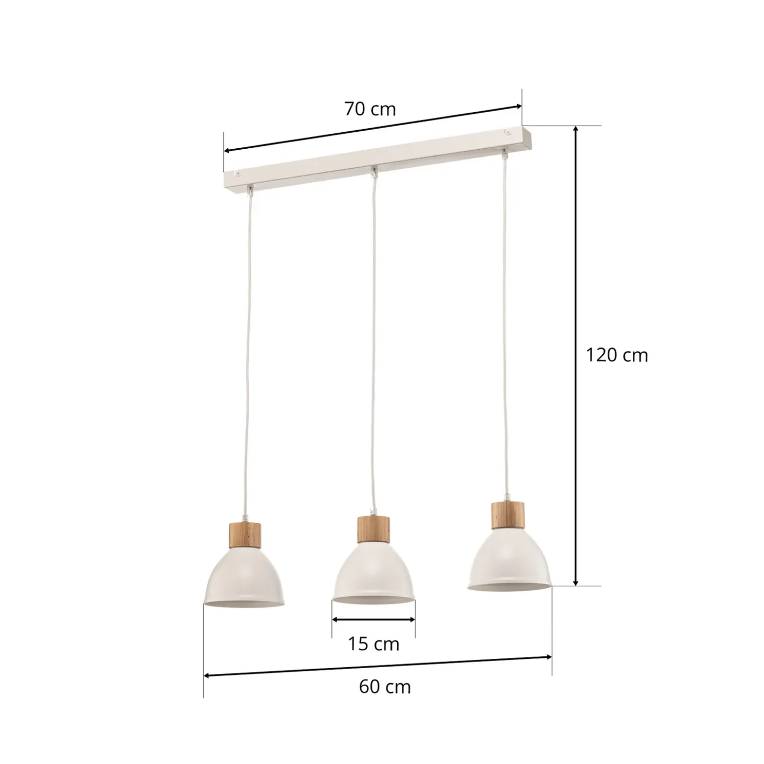 Lámpara colgante Tira, blanca, 70 cm, con 3 luces